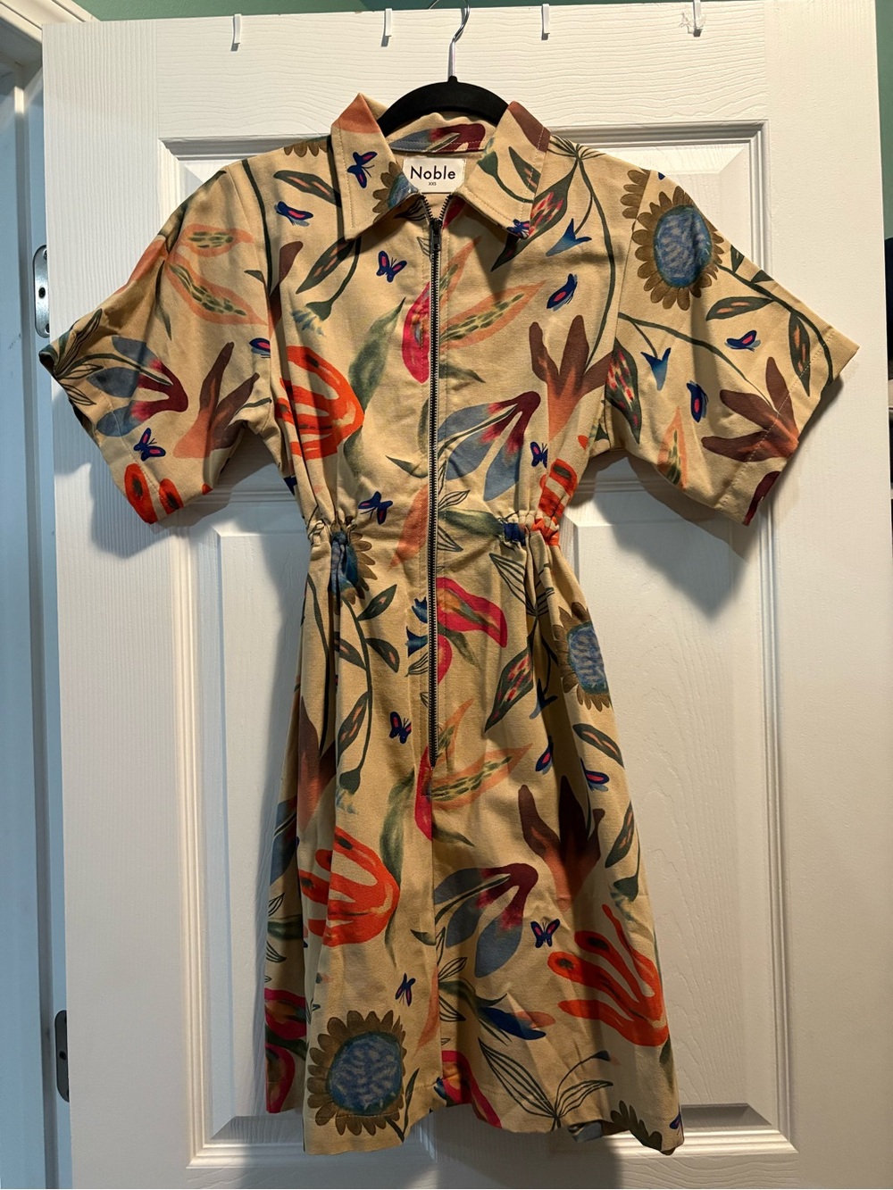 Noble Beige Floral-Print Zip Mini Dress